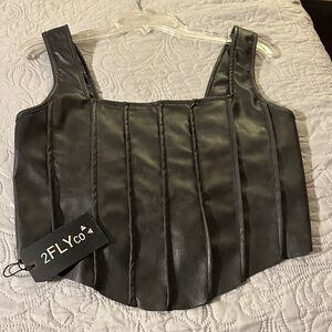Black Women's Pleather Short Top